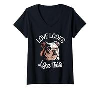 Donna Love Looks Like This Bulldog Amante dei Cani Uomini Donne Bambini Maglietta con Collo a V