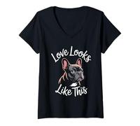 Donna Love Looks Like This Bulldog Francese Amante dei Cani Uomini Donne Bambini Maglietta con Collo a V