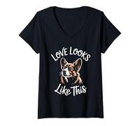 Donna Love Looks Like This Corgi Dog Lover Uomini Donne Bambini Maglietta con Collo a V