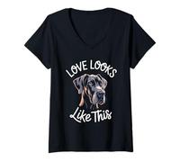 Donna Love Looks Like This Great Dane Dog Lover Uomini Donne Bambini Maglietta con Collo a V