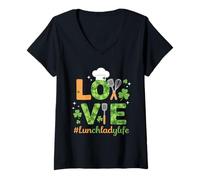 Donna Love Lunch Lady Life Trifoglio Chef Shamrock Design Maglietta con Collo a V