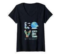 Donna Love My Planet/Earth Day Ambiente, Cambiamento climatico Maglietta con Collo a V