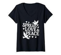 Donna Love & Peace Colomba Uccelli Cuore Inspirational Positive Citazione Maglietta con Collo a V