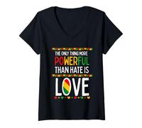 Donna Love Powerful Than Hate Black History Month Maglietta con Collo a V