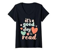 Donna Love Reading Citazione It's a Good Day to Read Fun Happy Vibe Maglietta con Collo a V
