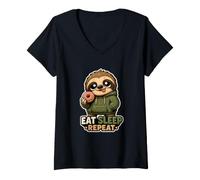 Donna Love Sloth - Camicia da Donna con Bradipo Pigro, per Ragazze e Bambine Maglietta con Collo a V