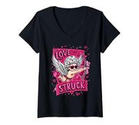 Donna Love Struck - Audace & Cupido giocoso Maglietta con Collo a V