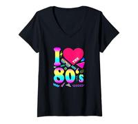 Donna Love The 80's Heart Vintage Anni Ottanta Costume Festa Donne Uomini Maglietta con Collo a V
