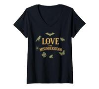 Donna Love The Misunderstood Bat Raven Cat Snake Spider Moth Frog Maglietta con Collo a V