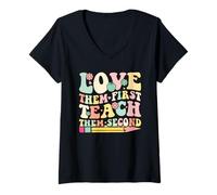 Donna Love Them First Teach Them Second Maglietta con Collo a V