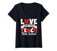 Donna Love Them First Teach Them Second Maglietta con Collo a V