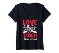 Donna Love Them First Teach Them Second Maglietta con Collo a V