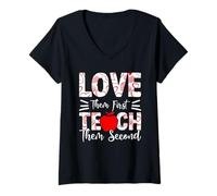 Donna Love Them First Teach Them Second Maglietta con Collo a V