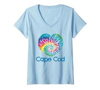 Donna Love Tie Dye Cuore Cape Cod Batik Massachusetts Beach Maglietta con Collo a V