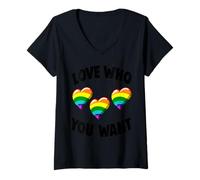 Donna Love Who You Want Maglietta con cuori colorati da donna Maglietta con Collo a V