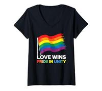 Donna Love Wins Pride LGBTQ Pride moda con arcobaleno Maglietta con Collo a V