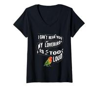 Donna Lovebird Bird Owner Troppo Forte Nero Mascherato Inseparabile Maglietta con Collo a V