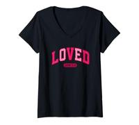 Donna Loved John 3:16 Pink Faith Scripture Maglietta con Collo a V