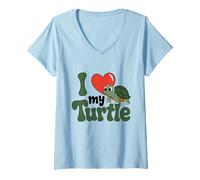 Donna Loving I Love My Turtle Cute for Reptile Moms Dads Maglietta con Collo a V