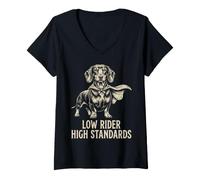Donna Low Rider High Standards - Mantello per Cani con Bassotto Maglietta con Collo a V