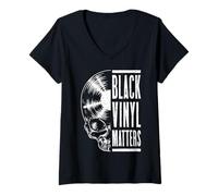 Donna LP Black Vinyl Matters Vintage Record Lover Gothic Skull Maglietta con Collo a V