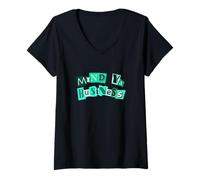 Donna Luce Teal Aqua Mind Ya Business Light Teal Aqua Graphic Maglietta con Collo a V