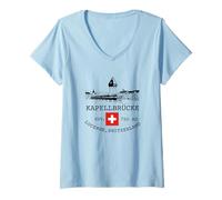 Donna Lucerne Svizzera Skyline Souvenir Bridge Cappella Uomo Donna Maglietta con Collo a V