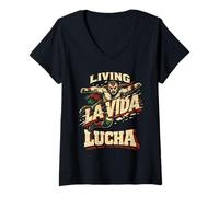 Donna Lucha Libre Luchador Living La Vida Lucha Maglietta con Collo a V