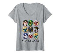 Donna Lucha Libre Messicano Wrestling Luchador Viva La Lucha Maglietta con Collo a V