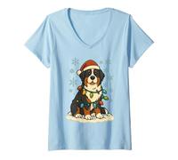 Donna Luci di Natale avvolte sul Simpatico Amante dei Cani da Montagna del Bernese Maglietta con Collo a V