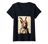 Donna Luci Natalizie a Forma di Scoiattolo, Animali della Foresta Maglietta con Collo a V