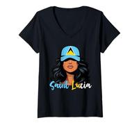 Donna Lucian Girl Santa Lucia Bandiera Orgoglioso St Lucian Donne Maglietta con Collo a V