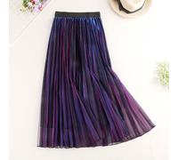 Donna Lucido Metallizzato Rete Luccicante Laser Pieghe Swing Midi Elegante Chic