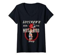 Donna Lucifers Hot Rod Shop Rockabilly Sexy Girl Candela di accensione calda Maglietta con Collo a V