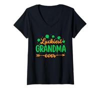 Donna Luckiest Grandma Ever Matching Family St Patrick’s Day Maglietta con Collo a V