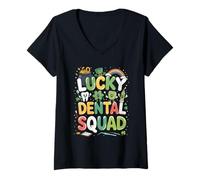 Donna Lucky Dental Squad Shamrock St Patricks Day Dentist Team Maglietta con Collo a V