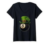 Donna Lucky Eight 8 Ball Shirt with Shamrock And Four Leaf Clover Maglietta con Collo a V