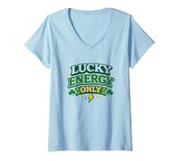 Donna Lucky Energy Only 17 Marzo Irish Party Clover St Patricks Maglietta con Collo a V