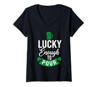Donna Lucky Enough To pour St Patrick's Day Bere applausi irlandesi Maglietta con Collo a V