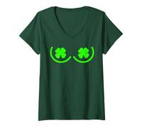 Donna Lucky Irish Four Leaf Clover Festa di San Patrizio Maglietta con Collo a V