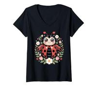 Donna Lucky Little Ladybug Bug Insect Garden Cute Maglietta con Collo a V