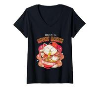 Donna Lucky Ramen Cat - Cultura Giapponese e Design Alimentare Maglietta con Collo a V