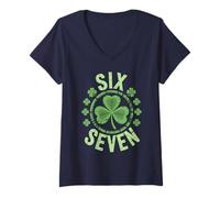 Donna Lucky Rizzler 67 Shamrock St Patricks Meme Six Seven Brain Maglietta con Collo a V