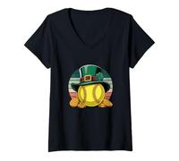Donna Lucky Softball St. Patrick's Day Leprechaun Gold Maglietta con Collo a V