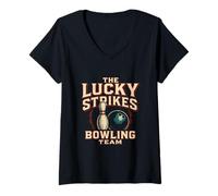 Donna Lucky Strikes Bowling, Giocatore di Bowling, da Uomo Maglietta con Collo a V