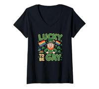 Donna Lucky to Be Gay, Motivo Rainbow Pride per San Patrizio Maglietta con Collo a V