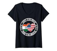 Donna Lucky To Be Indian Proud To Be American Lovely India Bandiera USA Maglietta con Collo a V