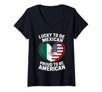Donna Lucky to Be Mexican Proud Bandiera Americana Cuore Maglietta con Collo a V