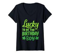 Donna Lucky to Be The Birthday Boy Shamrock St Patrick's Day Boys Maglietta con Collo a V