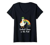 Donna Luckyest Goose nel Pub St Patricks Day Funny Irish Honk Maglietta con Collo a V
